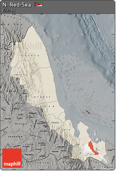 Shaded Relief Map of N. Red-Sea, darken, semi-desaturated