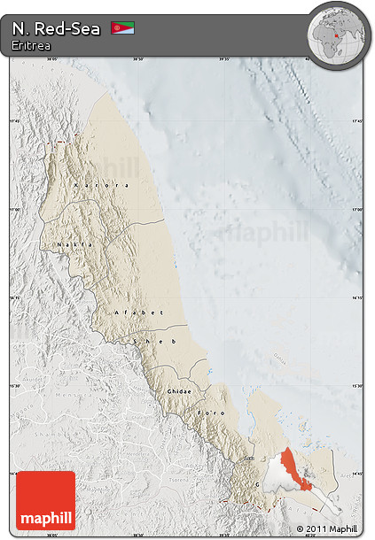 Shaded Relief Map of N. Red-Sea, lighten, semi-desaturated