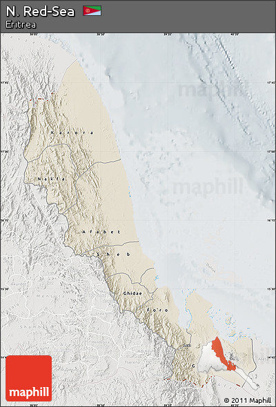 Shaded Relief Map of N. Red-Sea, lighten, semi-desaturated