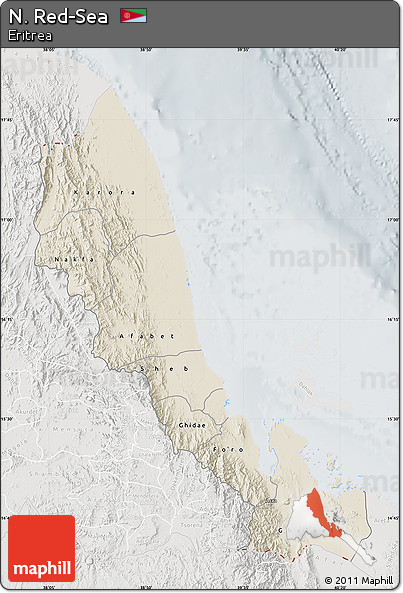 Shaded Relief Map of N. Red-Sea, lighten, semi-desaturated