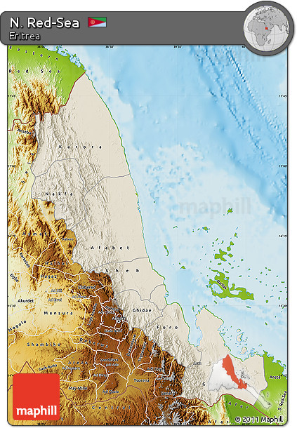 Shaded Relief Map of N. Red-Sea, physical outside