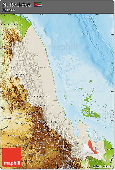 Shaded Relief Map of N. Red-Sea, physical outside