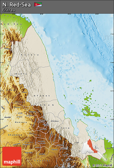 Shaded Relief Map of N. Red-Sea, physical outside