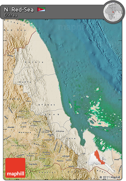 Shaded Relief Map of N. Red-Sea, satellite outside