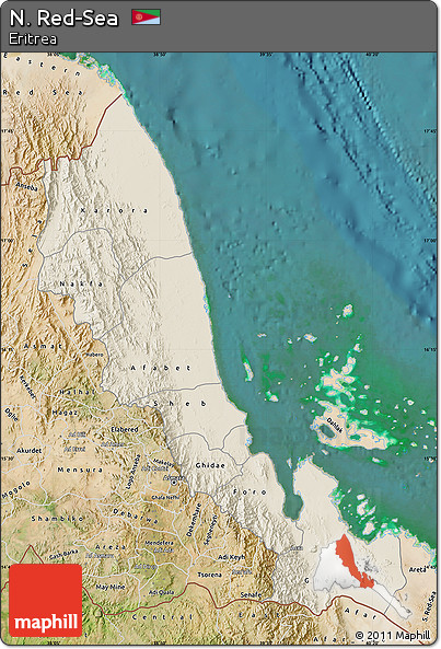 Shaded Relief Map of N. Red-Sea, satellite outside