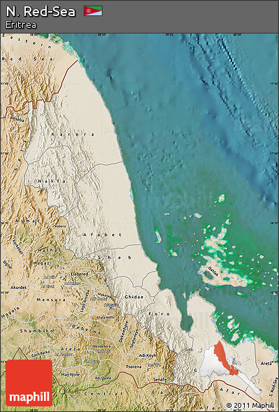 Shaded Relief Map of N. Red-Sea, satellite outside