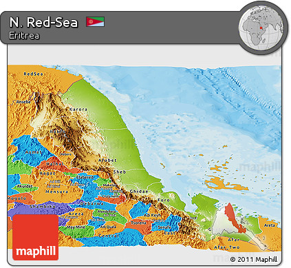 Physical Panoramic Map of N. Red-Sea, political outside