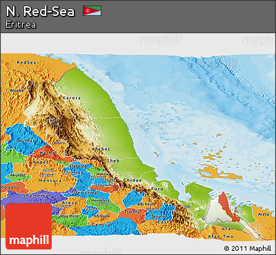 Physical Panoramic Map of N. Red-Sea, political outside