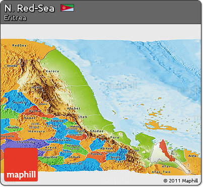 Physical Panoramic Map of N. Red-Sea, political outside