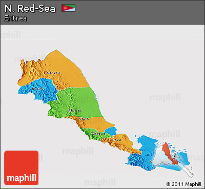 Political Panoramic Map of N. Red-Sea, cropped outside