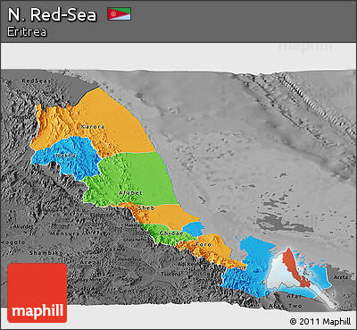 Political Panoramic Map of N. Red-Sea, darken, desaturated