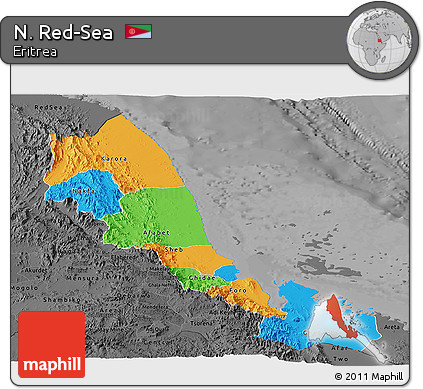Political Panoramic Map of N. Red-Sea, darken, desaturated