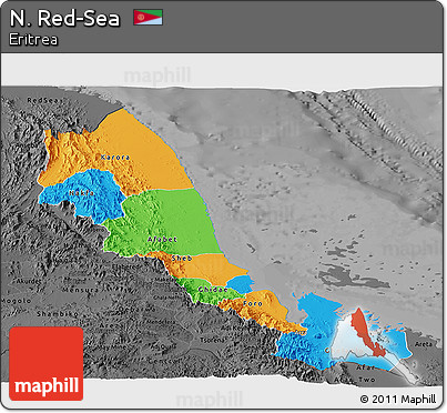 Political Panoramic Map of N. Red-Sea, darken, desaturated