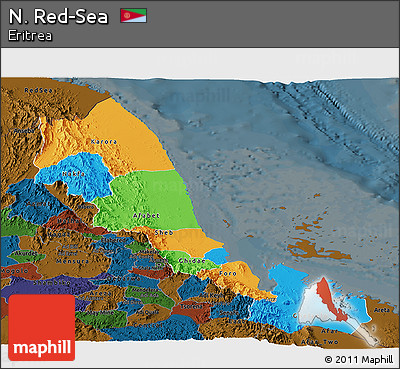 Political Panoramic Map of N. Red-Sea, darken
