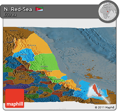 Political Panoramic Map of N. Red-Sea, darken