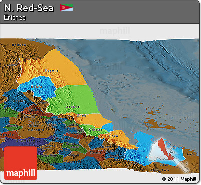 Political Panoramic Map of N. Red-Sea, darken