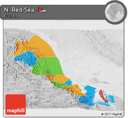 Political Panoramic Map of N. Red-Sea, lighten, desaturated