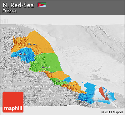 Political Panoramic Map of N. Red-Sea, lighten, desaturated