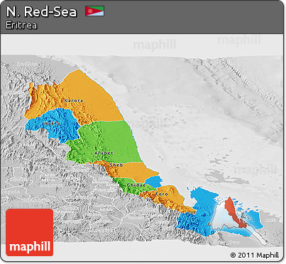Political Panoramic Map of N. Red-Sea, lighten, desaturated