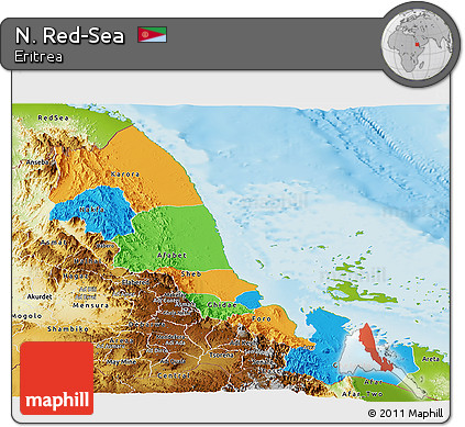 Political Panoramic Map of N. Red-Sea, physical outside