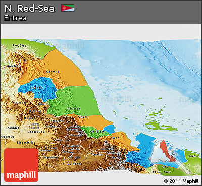 Political Panoramic Map of N. Red-Sea, physical outside