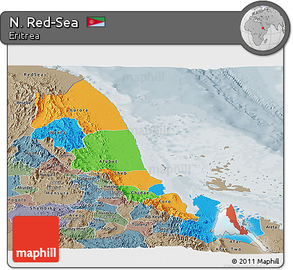Political Panoramic Map of N. Red-Sea, semi-desaturated