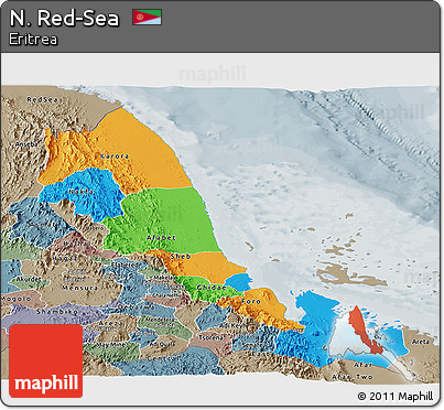Political Panoramic Map of N. Red-Sea, semi-desaturated