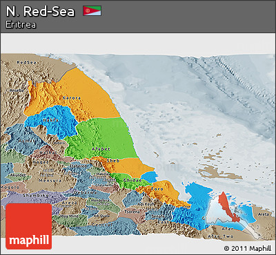 Political Panoramic Map of N. Red-Sea, semi-desaturated