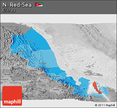 Political Shades Panoramic Map of N. Red-Sea, desaturated