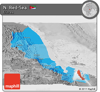 Political Shades Panoramic Map of N. Red-Sea, desaturated