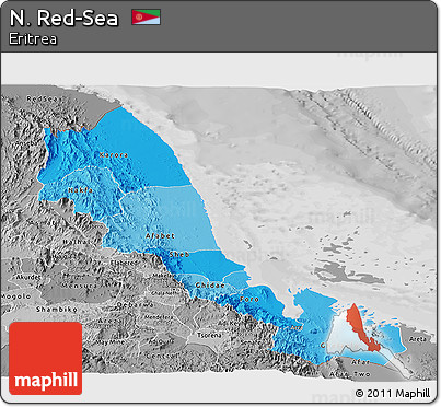 Political Shades Panoramic Map of N. Red-Sea, desaturated