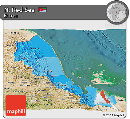 Political Shades Panoramic Map of N. Red-Sea, satellite outside