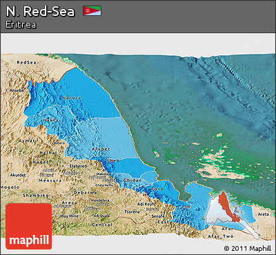 Political Shades Panoramic Map of N. Red-Sea, satellite outside