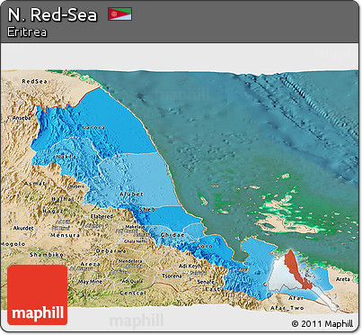 Political Shades Panoramic Map of N. Red-Sea, satellite outside