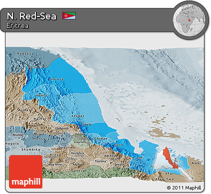 Political Shades Panoramic Map of N. Red-Sea, semi-desaturated