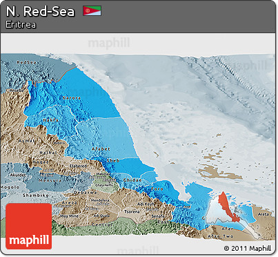 Political Shades Panoramic Map of N. Red-Sea, semi-desaturated