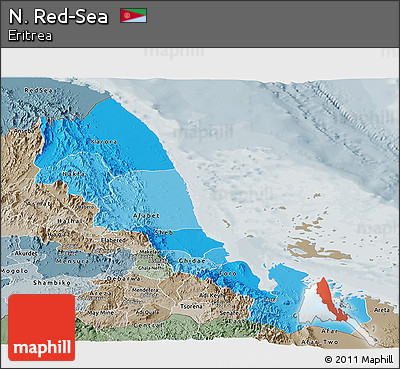 Political Shades Panoramic Map of N. Red-Sea, semi-desaturated