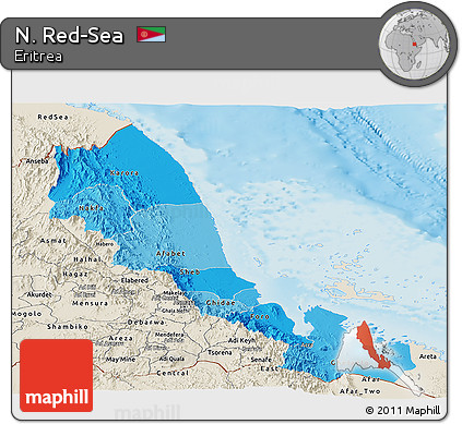 Political Shades Panoramic Map of N. Red-Sea, shaded relief outside