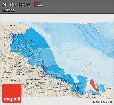 Political Shades Panoramic Map of N. Red-Sea, shaded relief outside