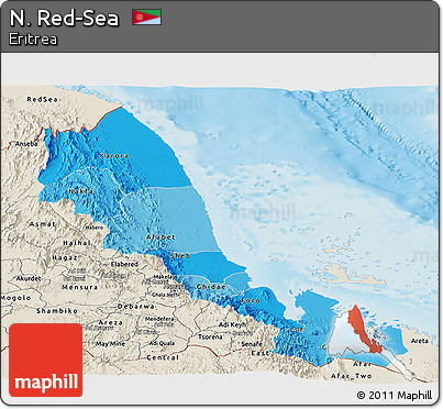 Political Shades Panoramic Map of N. Red-Sea, shaded relief outside
