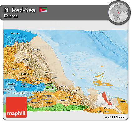 Satellite Panoramic Map of N. Red-Sea, political shades outside