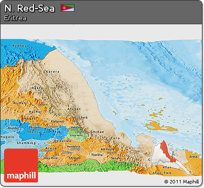 Satellite Panoramic Map of N. Red-Sea, political shades outside
