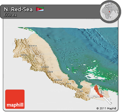 Satellite Panoramic Map of N. Red-Sea, single color outside