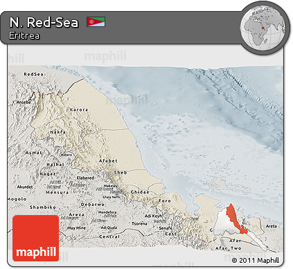Shaded Relief Panoramic Map of N. Red-Sea, semi-desaturated
