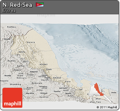 Shaded Relief Panoramic Map of N. Red-Sea, semi-desaturated