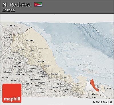 Shaded Relief Panoramic Map of N. Red-Sea, semi-desaturated