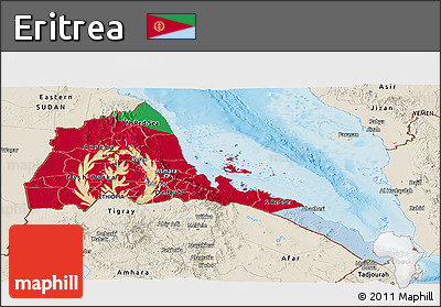 Flag Panoramic Map of Eritrea, shaded relief outside