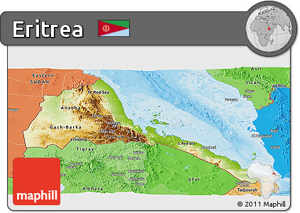 Physical Panoramic Map of Eritrea, political shades outside