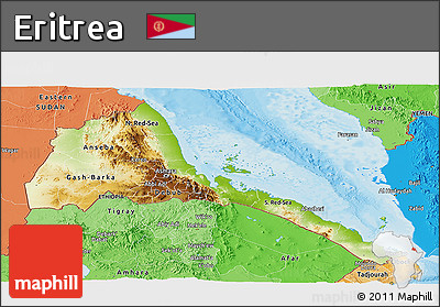 Physical Panoramic Map of Eritrea, political shades outside