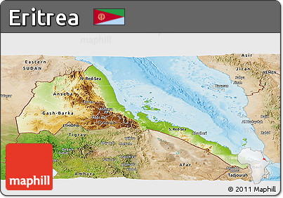 Physical Panoramic Map of Eritrea, satellite outside, shaded relief sea